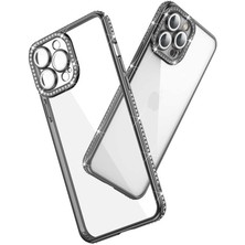 iPhone 12 Pro Kılıf Kamera Korumalı Taşlı Znth Mina Kapak-Rose Gold