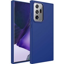 Galaxy Note 20 Ultra Kılıf Metal Çerçeve ve Buton Tasarımlı Silikon Znth Luna Kapak-Lacivert