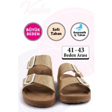 Parıltılı Altın Renk Anatomik Taban Kadın Terlik (Büyük Beden 41-43)