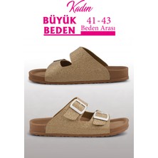 Parıltılı Altın Renk Anatomik Taban Kadın Terlik (Büyük Beden 41-43)