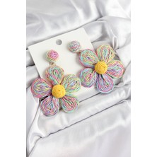 Pirinç Rainbow Papatya Model Gold Renk Kadın Hasır Küpe