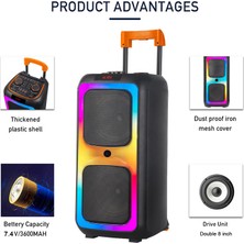 NDR-1097 | 2×8″ Woofer | Rgb LED Işık | Tekerlekli Taşınabilir Karaoke Parti Hoparlörü | Bluetooth V5.0 | Fm Radyo | Usb/sd Girişi | Tws Bağlantı
