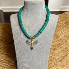 Taşlı Anka Kuşu Uçlu Şık Turkuaz Orijinal Doğal Taş Kolye