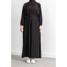 Letafet Reglan Kol Fırfır Detaylı Elbise - Siyah