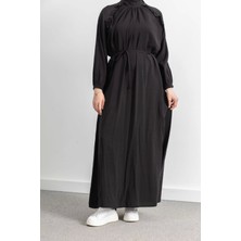 Letafet Reglan Kol Fırfır Detaylı Elbise - Siyah
