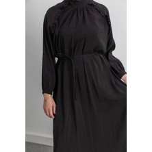Letafet Reglan Kol Fırfır Detaylı Elbise - Siyah
