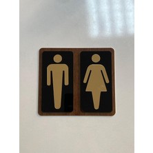 Ahşap Zeminli Gold Bay Wc Kapı Tabelası – Tuvalet Yönlendirme Levhası