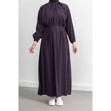 Letafet Reglan Kol Fırfır Detaylı Elbise - Mürdüm
