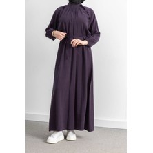 Letafet Reglan Kol Fırfır Detaylı Elbise - Mürdüm