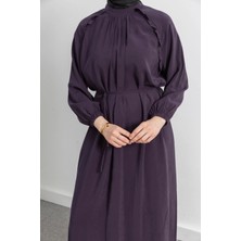 Letafet Reglan Kol Fırfır Detaylı Elbise - Mürdüm