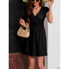 Mall Of Gkc Kadın Kısa Kollu Kruvaze Yaka Beli Gipeli Bürümcük Elbise