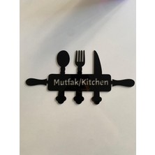Kitchen Yazılı Siyah Pleksi Mutfak Kapı Tabelası – Yönlendirme Levhası
