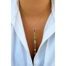 Kararmaz Çelik 7 Element Geometrik Tasarım 14K Korumalı Altın Kaplama Gold Renkli Zirkon Y Kolye