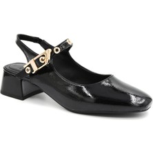 Kindep Lake Burnu Kapalı Alçak Topuklu Kadın Ayakkabı Siyah