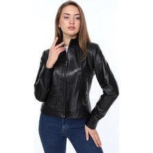 Deri Work Hakiki Deri Siyah Nico Kadın Ceket