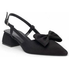 Kindep Kalın Topuklu Kapalı Papyon Burun Kadın Ayakkabı Siyah