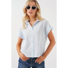 Mall Of Gkc Çizgili Kısa Kol Gömlek 20324 - Açık Mavi