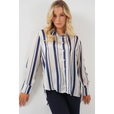 Mall Of Gkc Çizgili Uzun Saten Gömlek 20291 - Lacivert