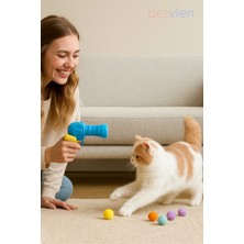 Peluş Oyuncak Top Atıcı Eğlenceli Kedi Oyun Seti - Top Fırlatan Kedi Oyuncağı - Çok Renkli Kedi Topu - Kedi Oyuncağı