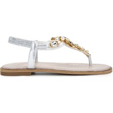 Tamer Tanca Kadın Suni Deri  Gri Parmak Arası Sandalet 775 036-214 Bn Sndlt Y25 Gumus