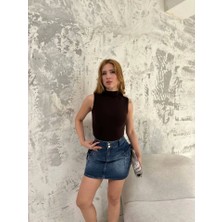 Kadın Yeni Sezon Siyah Sıfır Kol Yarım Balıkçı Yaka Bodycon Basic Viskon Yumuşak Dokulu Örme Bluz