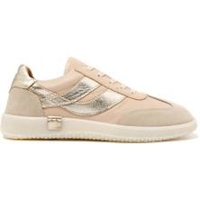 Kadın Sneaker ( Günlük) RC-25Y-055-M2004 John May Bej Süet-Beyaz Cilt-Gold