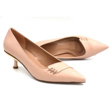 Kindep Ince Kısa Topuklu Kadın Ayakkabı Nut