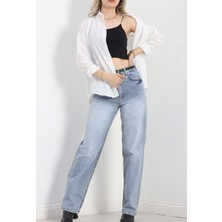 Kadın Oversize Rahat Kesim Uzun Kollu Poplin Gömlek Beyaz