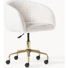 Emmie Teddy Kumaş Çalışma Sandalyesi - 360° Döner, Yükseklik Ayarlı, Altın Gövdeli