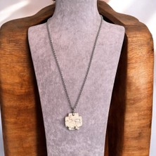 Beyaz Turkuaz Doğal Taş Uçlu Zincirli Uzun Kolye