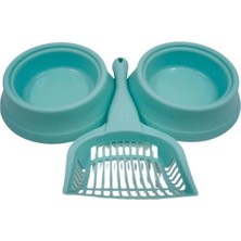 Iki Parça Mavi Plastik Mama ve Su Kabı ile Kürek Seti, Pratik ve Şık Tasarım