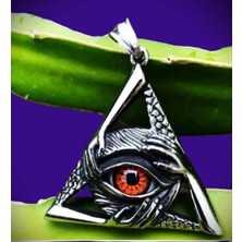 Paslanmaz Çelik Üçgen Illuminati Kırmızı Göz Kolye