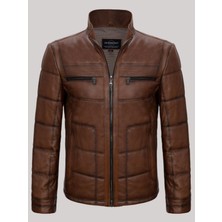 Deri Work Hakiki Kuzu Derisi Kahverengi Erkek Deri Mont Işlemeli Deri Ceket