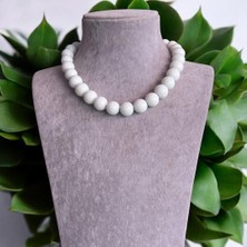 Beyaz Kuvars Sıralı Parlak Doğal Taş Kolye