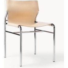 Haku Deri Sandalye - Krom Metal Ayaklı, Nabuk Deri Döşemeli, Modern Tasarım