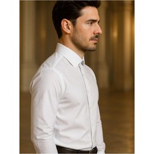 Erkek Slim Fit Pamuk Saten Dar Kesim Beyaz Pamuklu Gömlek