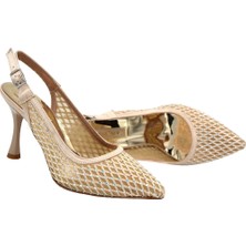 Kindep Damla Taş Detaylı Arkası Açık Topuklu Kadın Ayakkabı Ten