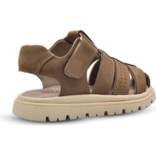 Galle Hakiki Deri Tek Cırtlı Unisex Çocuk Sandalet Kum Rengi