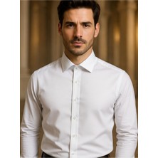 Erkek Slim Fit Pamuk Saten Dar Kesim Beyaz Pamuklu Gömlek