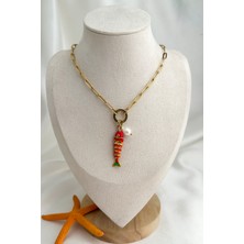 Çelik Inci Detay Mineli Balık Kılçık Kolye (46CM)