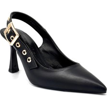 Kindep (Park Moda) Burnu Kapalı Topuklu Kadın Ayakkabı Siyah Cilt