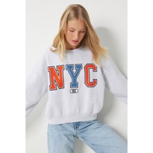 Sloganlı Armalı Şardonlu Örme Sweatshirt LMP0003 EKRU