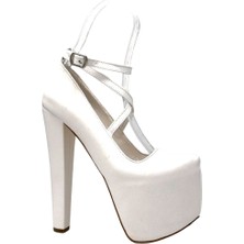 Kindep Yüksek Topuklu (18 Cm) Platform (7 Cm) Kadın Ayakkabı Beyaz
