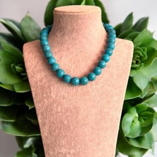 Yuvarlak Firuze Taş Sıralı Trend Doğal Taş Kolye