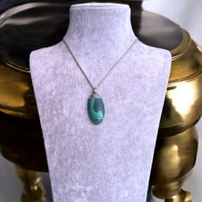 Oval Turkuaz Uçlu Çelik Zincirli Doğal Taş Kolye