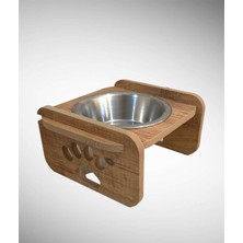 Ahşap Tekli Kedi ve Köpek Mama ve Su Kabı 200 ml Kahverengi