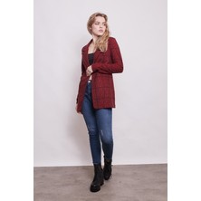 Jument Ekose Desenli Yakalı Uzun Kol Tek Düğme Yünlü Kumaş Blazer Ceket-Bordo Ekose