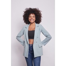 Jument Kadın Düğme Detaylı Uzun Kol Şık Ofis Süs Cep Kapaklı Kumaş Blazer Ceket-Mint