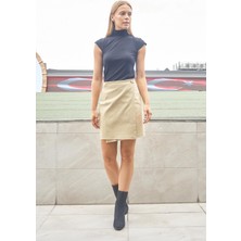 Kadın Yüksek Bel Kruvaze Model Hafif Likralı Şık Kumaş Ofis Kalem Etek-Koyu Bej