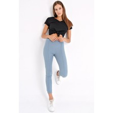 Jument Power Strech Likralı Dar Kesim Yüksek Bel Beli Lastikli Bilek Boy Pantolon-Mavi